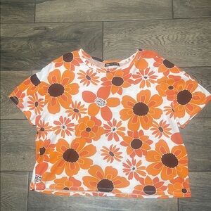 Zara Orange and White Floral Crop Top